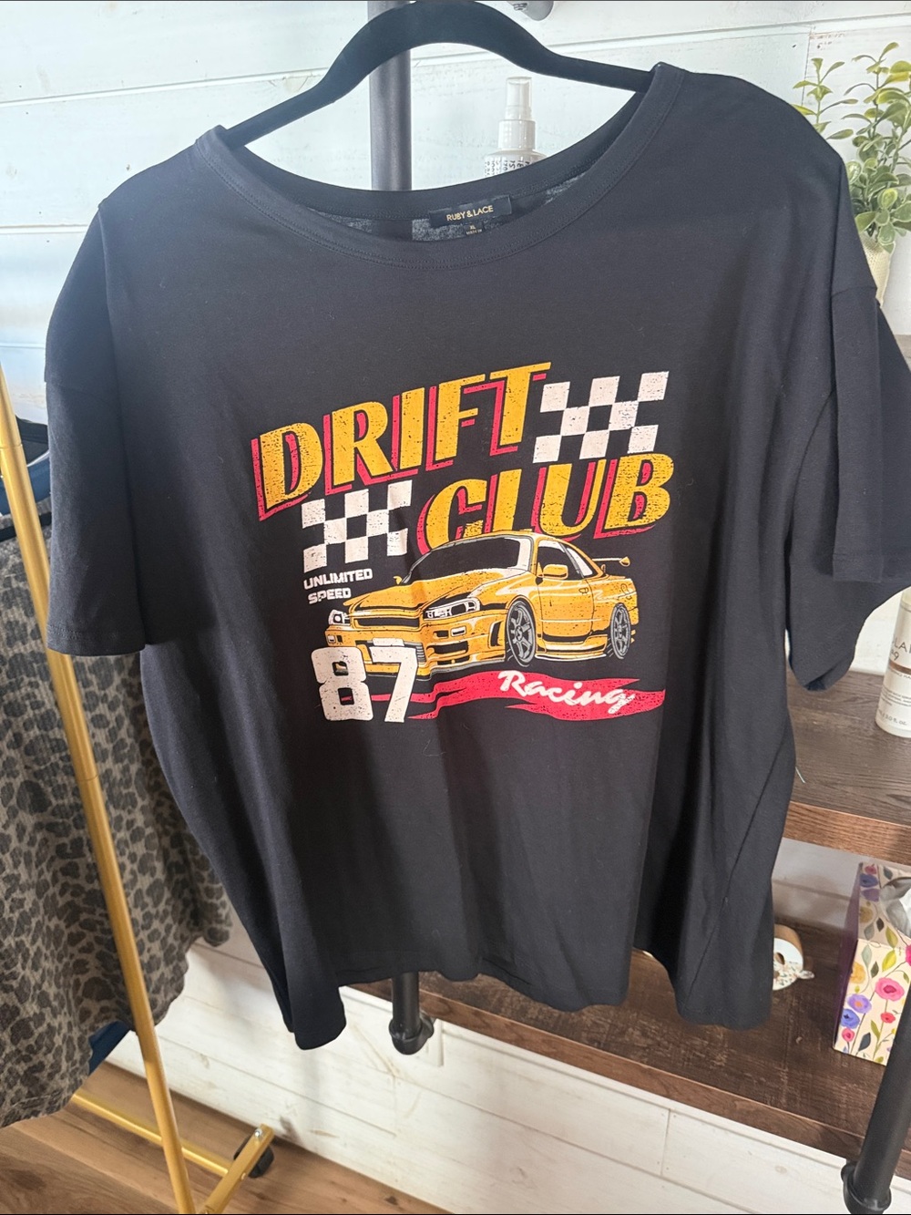 Black Drift Club Graphic Tee with Yellow Racing Car